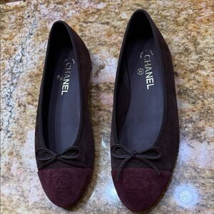 CHANEL Women's Dark Brown and Burgundy Ballerina Flats.
